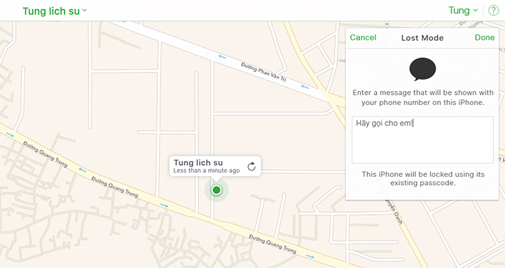nhập một lời nhắn gì đó đến người nhặt được chiếc iPhone của bạn và nhấn Done