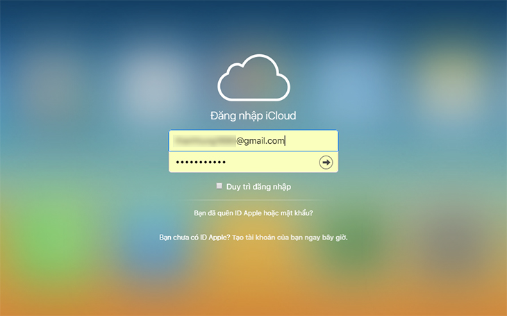 đăng nhập bằng tài khoảng Apple ID của bạn