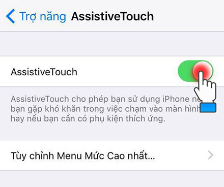 Kích hoạt tính năng Assistive Touch như hình