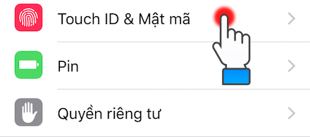 Chọn vào touch id và mật mã