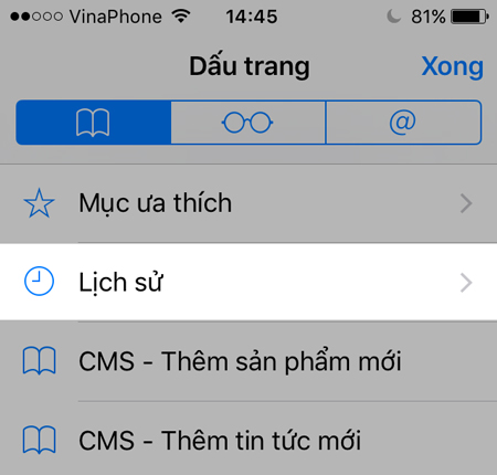 Chọn mục Lịch sử