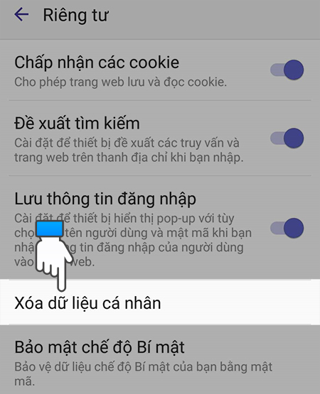 Chọn Xóa dữ liệu cá nhân