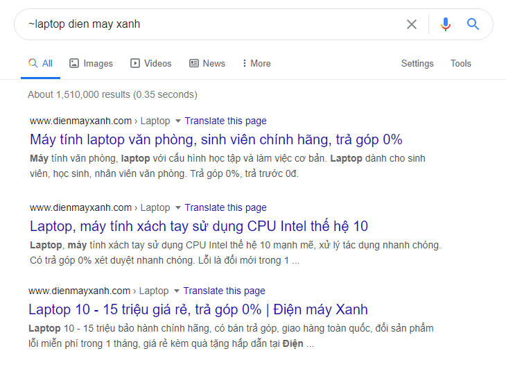 Tìm kiếm theo kết quả liên quan trên Google