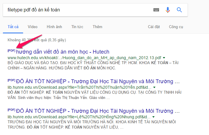 Tìm định dạng tài liệu