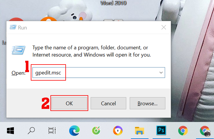 Bạn nhấn tổ hợp phím Windows + R để mở cửa sổ Run > Nhập gpedit.msc vào đó > Nhấn Enter