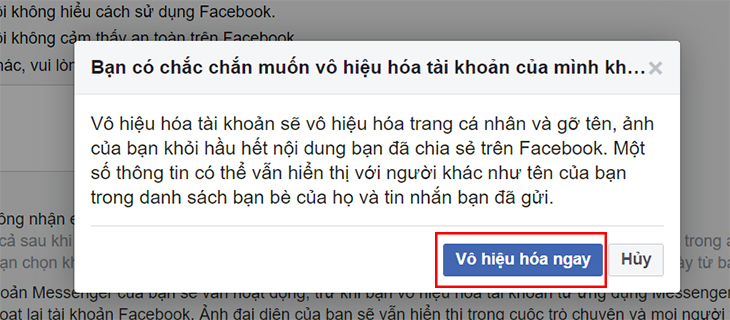 Chọn Vô hiệu hóa ngay