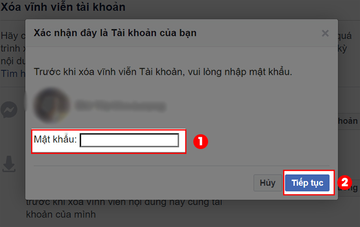 Nhập mật khẩu Facebook > Chọn Tiếp tục