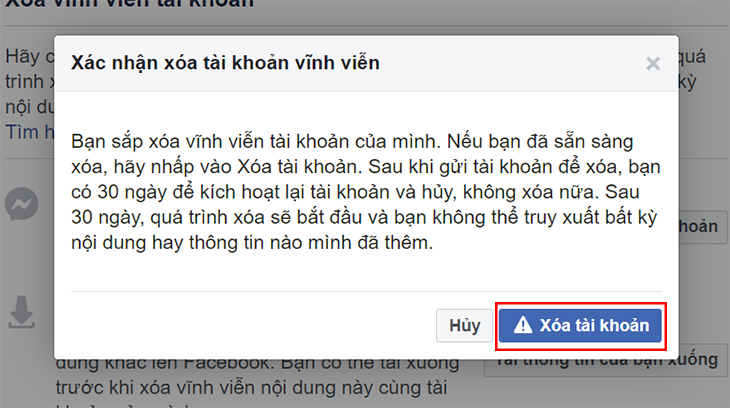 Chọn Xóa tài khoả