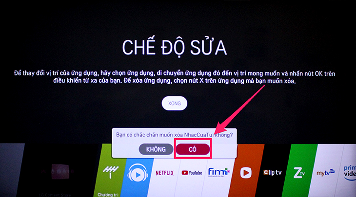 Giao diện chế độ sửa của tivi LG