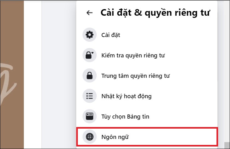 Chọn Ngôn ngữ.