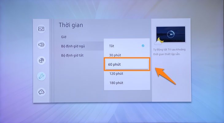 Chọn khoảng thời gian bạn muốn tắt tivi