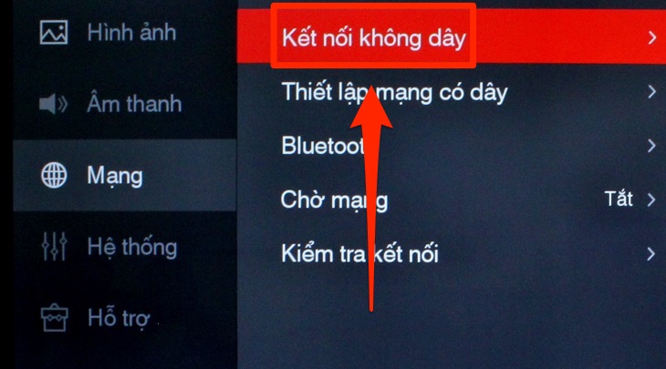 Phần cài đặt mạng trên tivi TCL