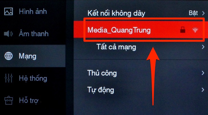 Phần cài đặt mạng trên tivi TCL