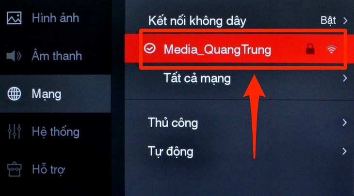 Kết nối mạng không dây hoàn tất trên tivi TCL