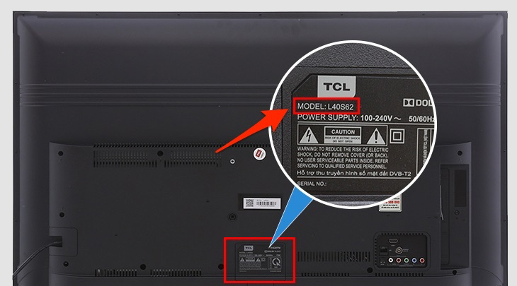 Xem tên model ở phía mặt sau tivi TCL