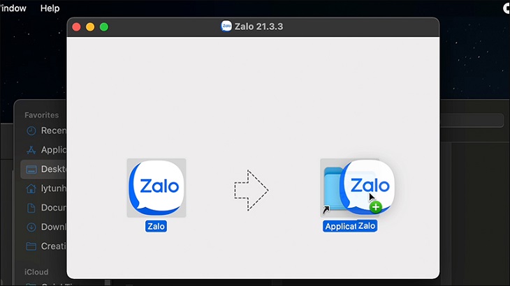 Bạn kéo thả ứng dụng Zalo vào mục Applications