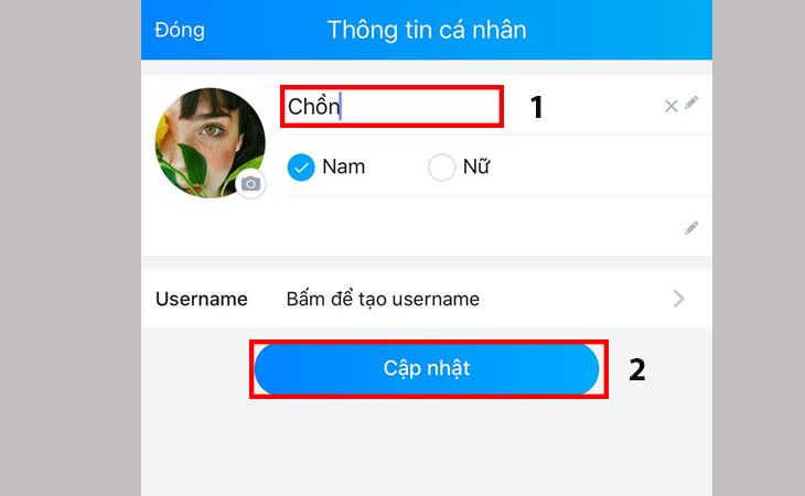 Bước 5: Cuối cùng bạn nhập tên và nhấn chọn Cập nhật.