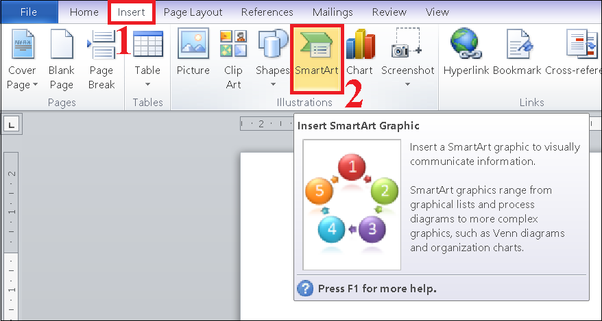 Chọn Insert -> Smart Art