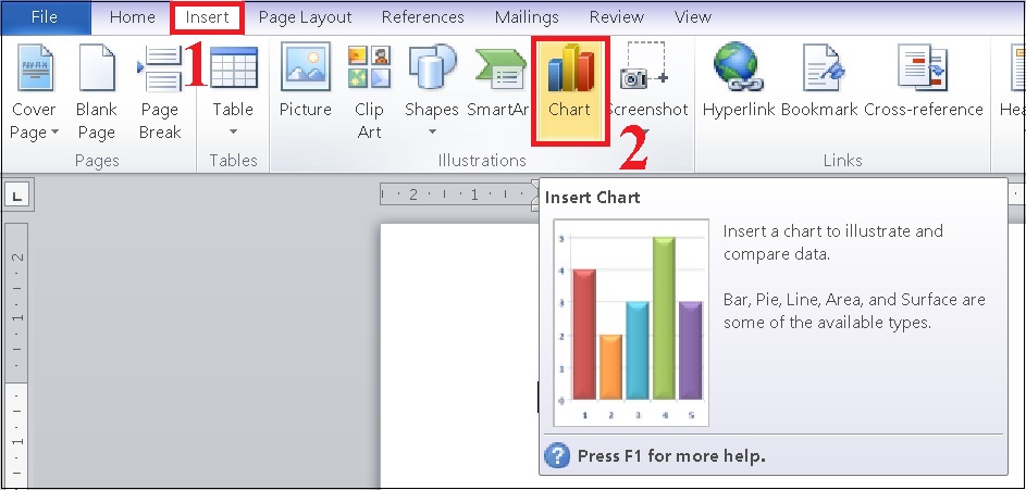 Chọn thẻ Insert > Chọn Charts