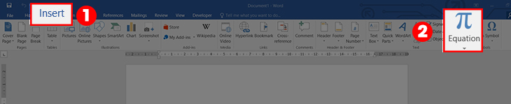 Chọn Equation trên thanh công cụ