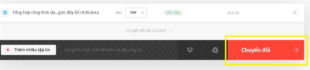 Chọn Chuyển đổi và chờ quá trình chuyển đổi hoàn tất