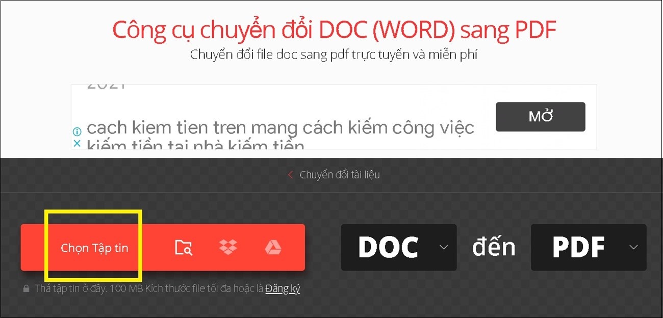 Bạn truy cập trang web convertio.co > Nhấn Chọn Tập tin