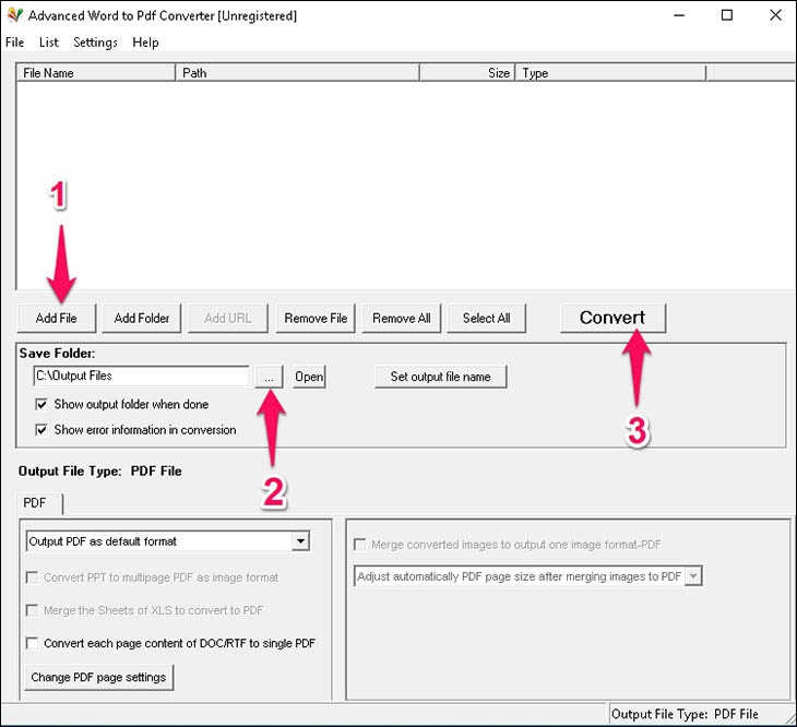 Bấm vào dấu ba chấm ở phần Save Folder để chọn nơi lưu file PDF, cuối cùng nhấn Convert để chuyển file