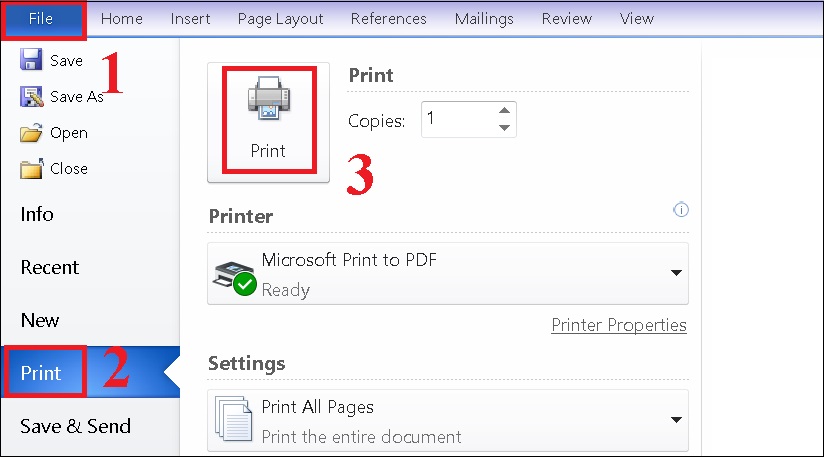 Vào File, bạn nhấn vào mục Print 