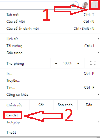 Mở Google Chrome, nhấp vào biểu tượng dấu ba chấm và chọn Cài đặt.