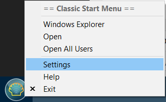Click chuột phải vào biểu tượng Classic Shell, chọn Setting