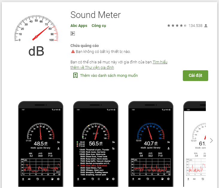 App Sound Meter dùng để đo tiếng ồn trên Google Play 