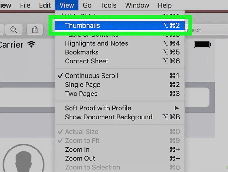 Trong cửa sổ Preview, chọn View > Thumbnails