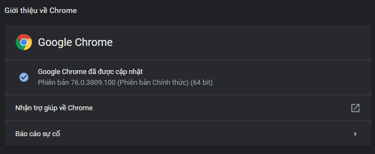 Phiên bản hiện tại là Chrome Stable - bản chính thức