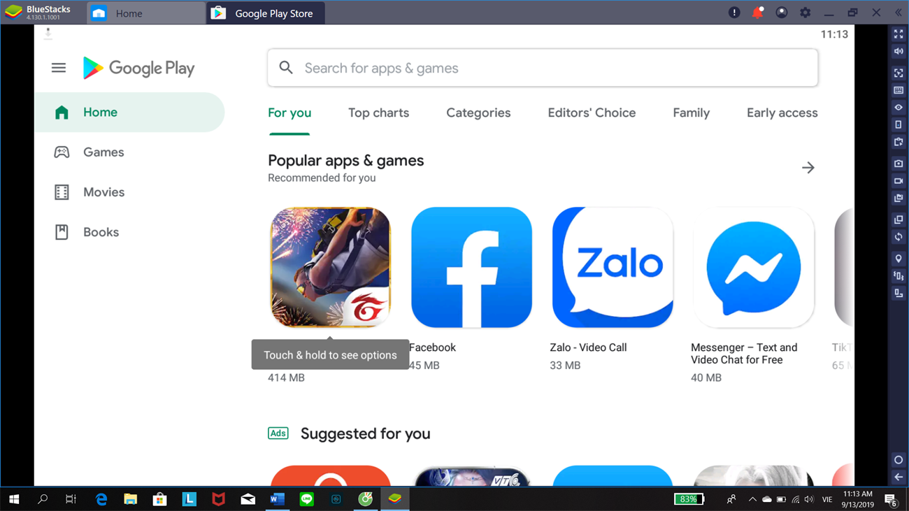 các ứng dụng trên BlueStacks