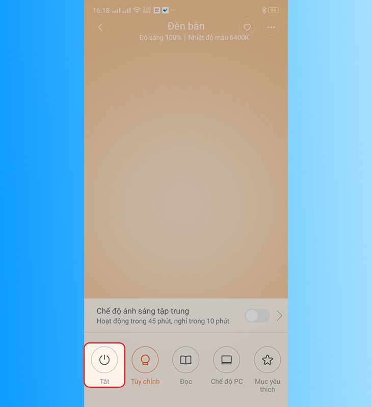 Bạn nhấn vào nút bên dưới góc trái màn hình để bật hoặc tắt đèn bàn Xiaomi