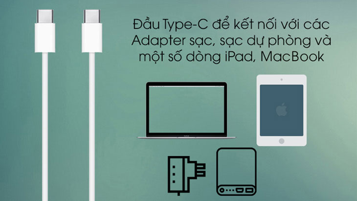 Cáp Type C - Type C 2m Apple MLL82 Trắng hỗ trợ chuyển đổi các cổng USB, HDMI