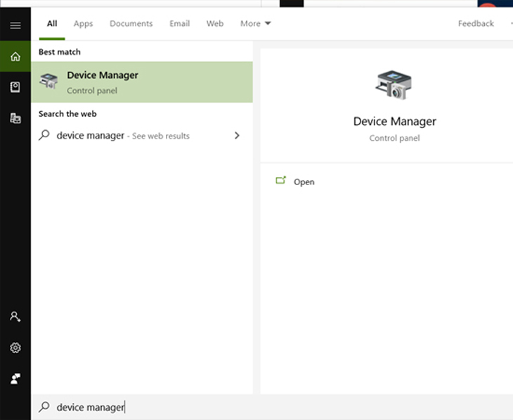 Nhấn vào Start, tìm chọn Device Manager.