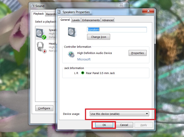 Bạn bấm chọn Use this Device (enable) rồi nhấn OK