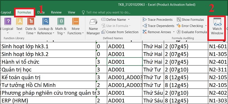 Chọn Formulas  > Chọn Watch Window.