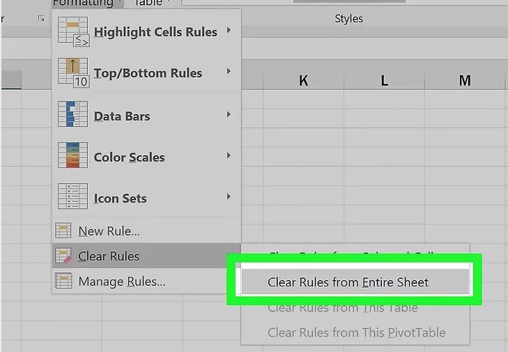 Nhấp chuột vào Clear Rules from Entire Sheet