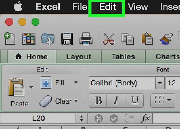 Nhấp chuột vào phần Edit trong thanh menu