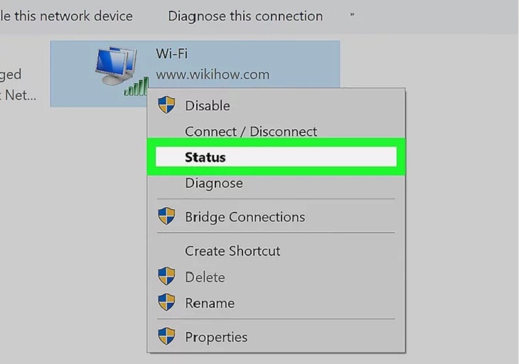 Nhấp trái chuột, chọn Status.