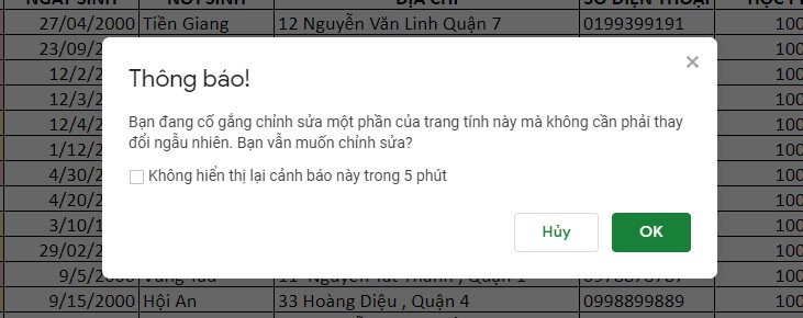 Cảnh báo sẽ xuất hiện khi bạn thực hiện chỉnh sửa