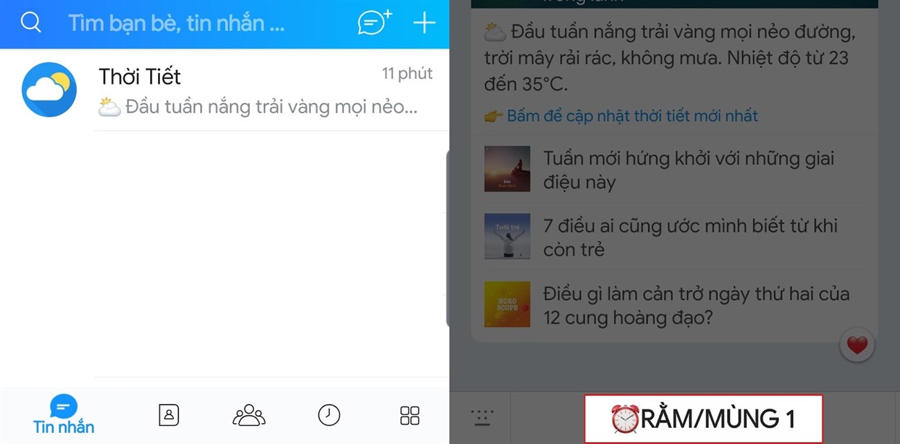 Chọn Thời tiết > Ngày rằm mùng 1