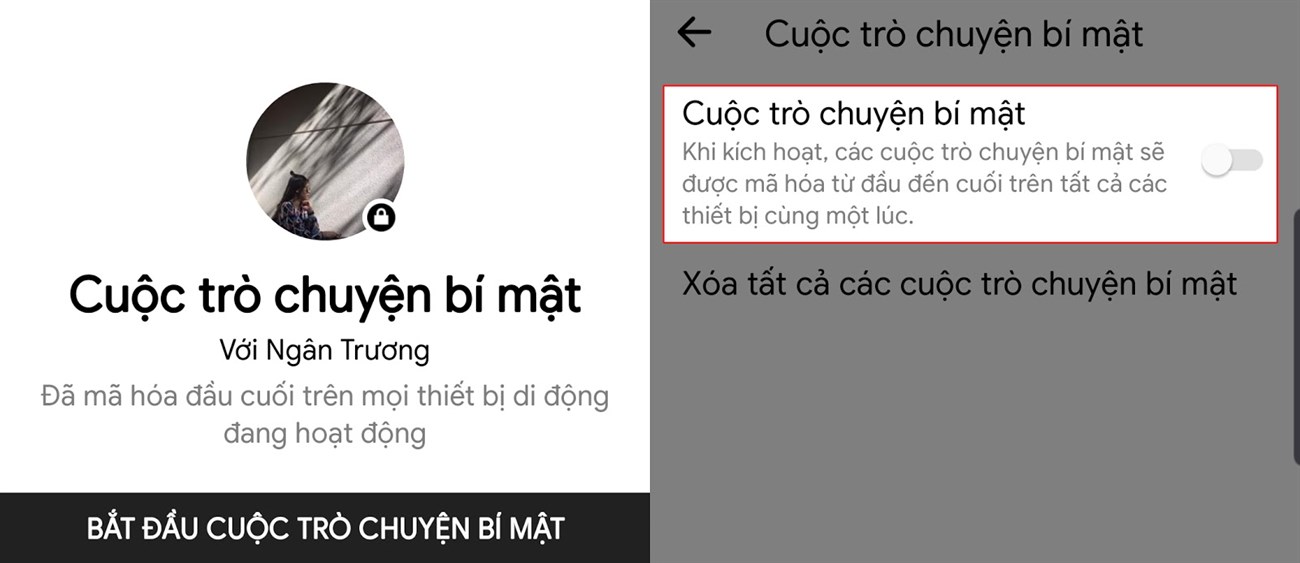 Chọn bắt đầu cuộc trò chuyện bí mật