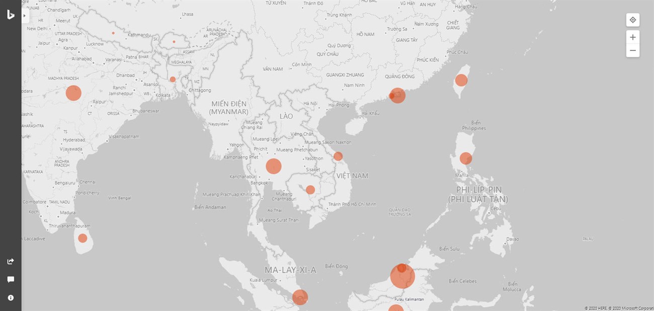 Bản đồ thể hiện mức độ lây lan của dịch bệnh