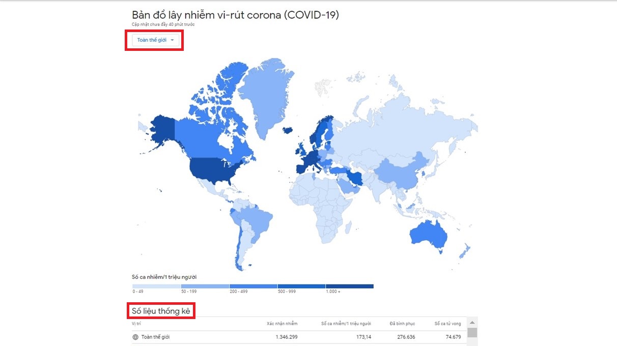 xem toàn bộ bản đồ của các ca bệnh trên thế giới