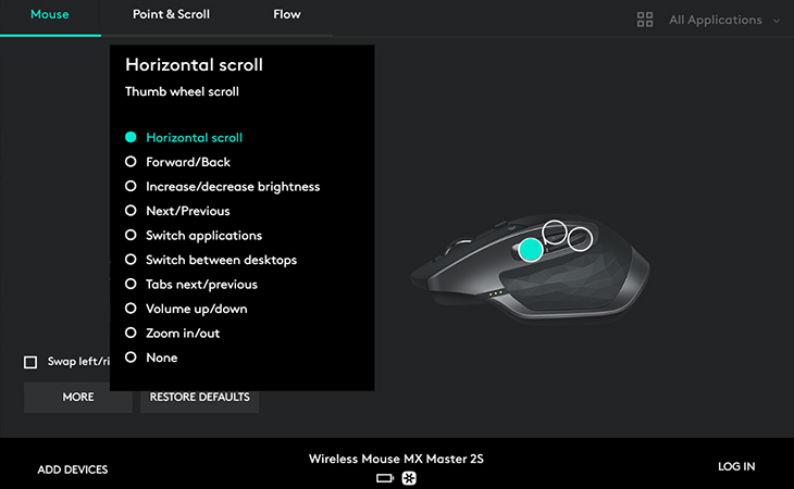 Tùy chỉnh tính năng cho nút cuộn ngang - Chuột không dây Logitech MX Master 2S Đen