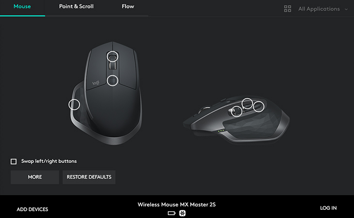 Giao diện ứng dụng Logitech Options - Chuột không dây Logitech MX Master 2S Đen