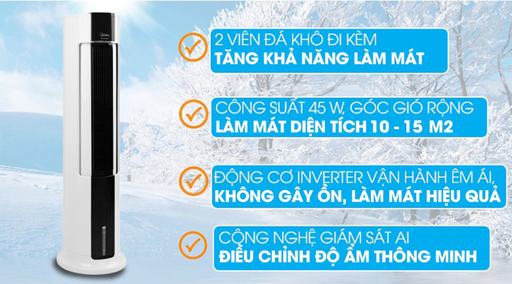 Quạt điều hòa Midea AC120-18AR sử dụng động cơ Inverter